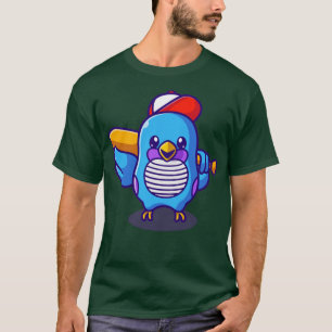 Niedlicher Vogel mit Hut, der Baseball-Bat-Cartoon T-Shirt