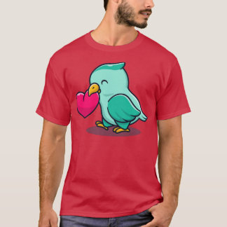 Niedlicher Vogel mit Liebe Herzklopfen Cartoon T-Shirt
