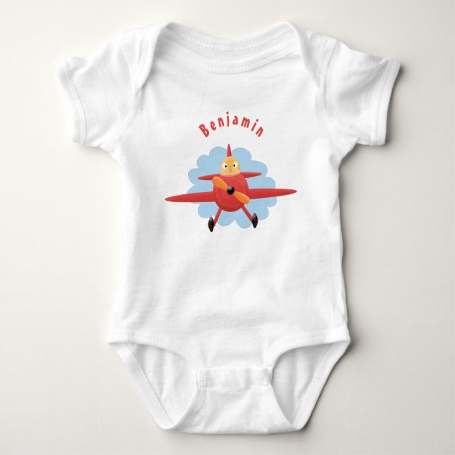 Niedlicher Vogel mit rotem Flugzeug Cartoon Abbild Baby Strampler (Vorderseite)