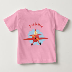 Niedlicher Vogel mit rotem Flugzeug Cartoon Abbild Baby T-shirt
