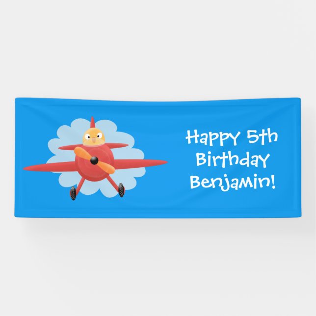 Niedlicher Vogel mit rotem Flugzeug Cartoon Abbild Banner (Horizontal)