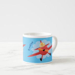 Niedlicher Vogel mit rotem Flugzeug Cartoon Abbild Espressotasse