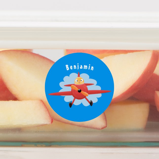 Niedlicher Vogel mit rotem Flugzeug Cartoon Abbild Etiketten (Befestigt)