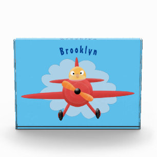 Niedlicher Vogel mit rotem Flugzeug Cartoon Abbild Fotoblock
