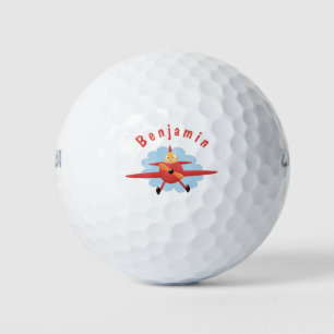 Niedlicher Vogel mit rotem Flugzeug Cartoon Abbild Golfball