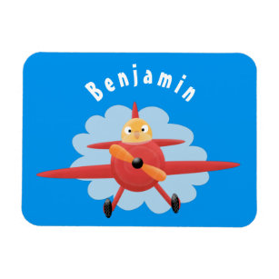 Niedlicher Vogel mit rotem Flugzeug Cartoon Abbild Magnet