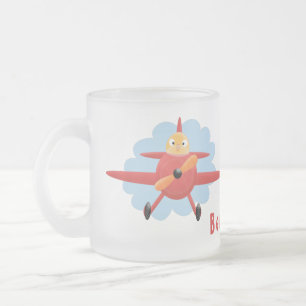 Niedlicher Vogel mit rotem Flugzeug Cartoon Abbild Mattglastasse
