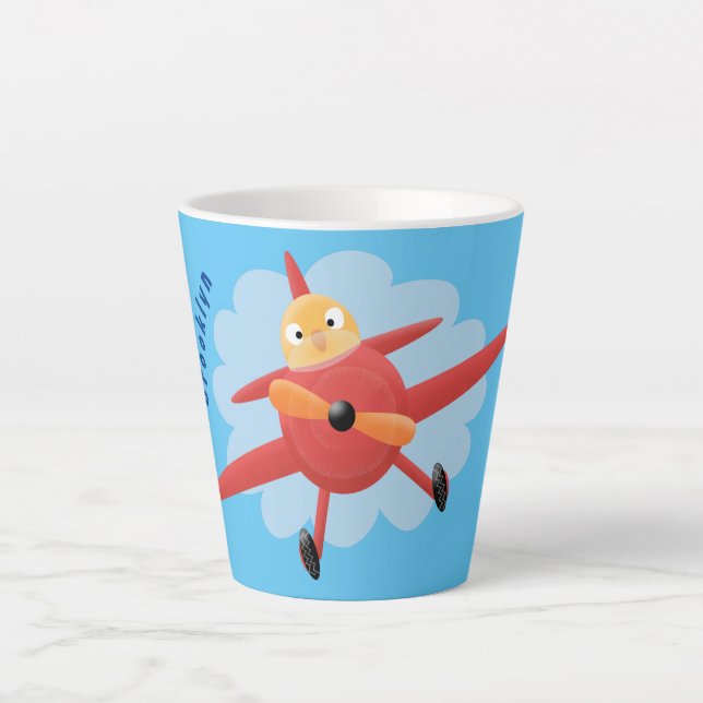Niedlicher Vogel mit rotem Flugzeug Cartoon Abbild Milchtasse (Vorderseite)