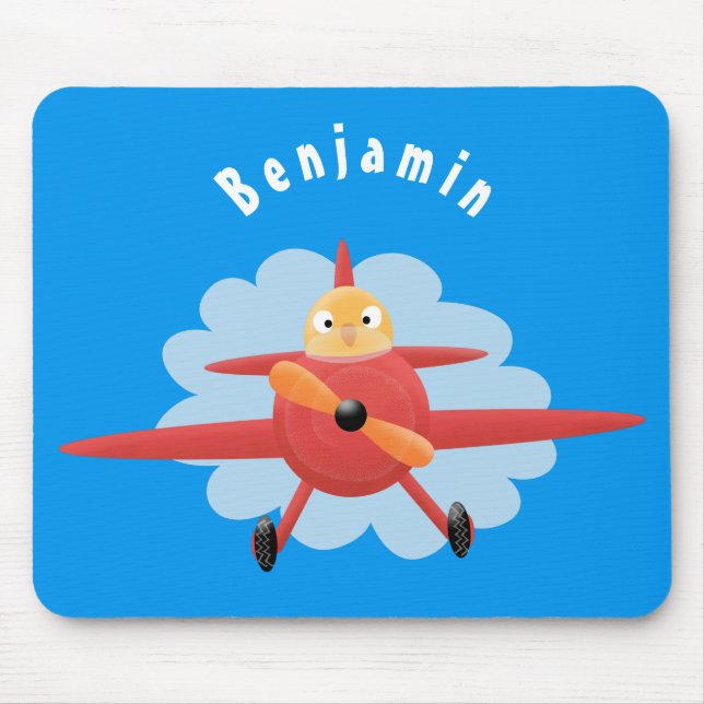 Niedlicher Vogel mit rotem Flugzeug Cartoon Abbild Mousepad (Vorne)