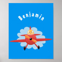 Niedlicher Vogel mit rotem Flugzeug Cartoon Abbild