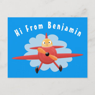 Niedlicher Vogel mit rotem Flugzeug Cartoon Abbild Postkarte