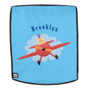 Niedlicher Vogel mit rotem Flugzeug Cartoon Abbild Rucksack