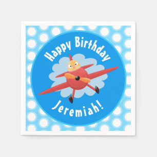 Niedlicher Vogel mit rotem Flugzeug Cartoon Abbild Serviette