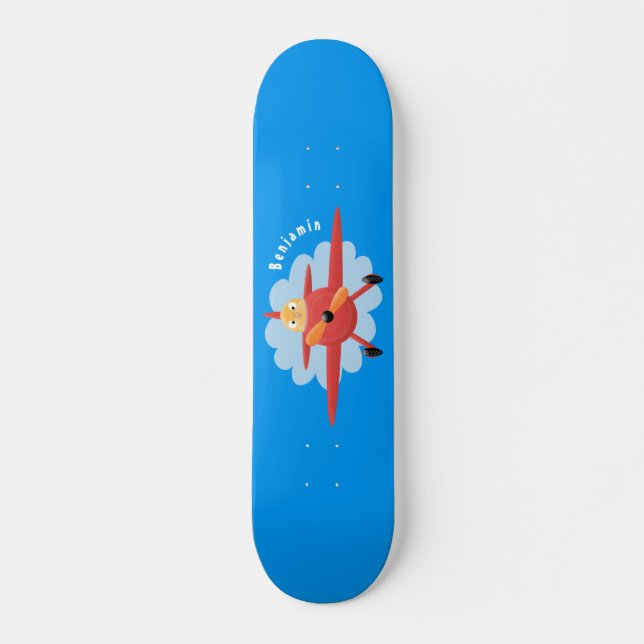 Niedlicher Vogel mit rotem Flugzeug Cartoon Abbild Skateboard (Vorne)