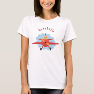 Niedlicher Vogel mit rotem Flugzeug Cartoon Abbild T-Shirt