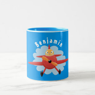 Niedlicher Vogel mit rotem Flugzeug Cartoon Abbild Zweifarbige Tasse
