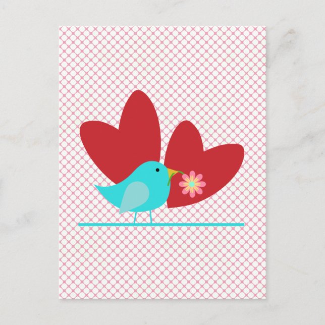 Niedlicher Vogel und Herz Postkarte (Vorderseite)