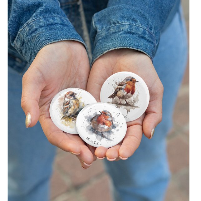 Niedlicher Vogelrobin in Aquarellfarben Button (Von Creator hochgeladen)