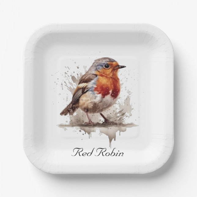 Niedlicher Vogelrobin in Aquarellfarben Pappteller (Vorderseite)