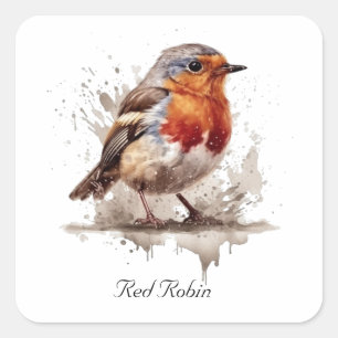 Niedlicher Vogelrobin in Aquarellfarben Quadratischer Aufkleber
