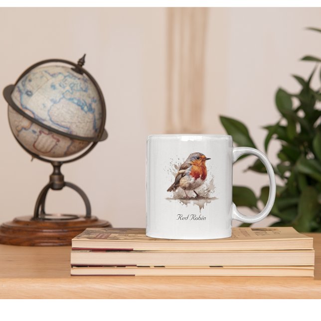 Niedlicher Vogelrobin in Aquarellfarben Zweifarbige Tasse (Von Creator hochgeladen)