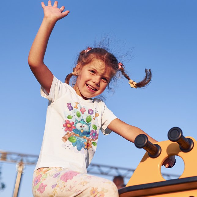 Niedlicher Vogelvogel mit Blume T-Shirt (Cute Owl Bird With Flowers T-Shirt)