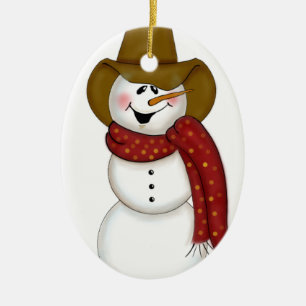 Niedlicher Volkskunst-CowboySnowman Keramikornament