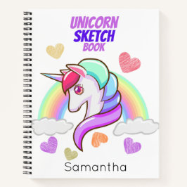 Niedlicher Vorname Rainbow Hearts Unicorn Sketch Notizbuch