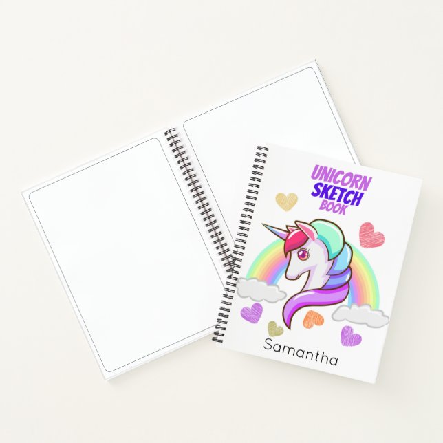Niedlicher Vorname Rainbow Hearts Unicorn Sketch Notizbuch (Innenseite)