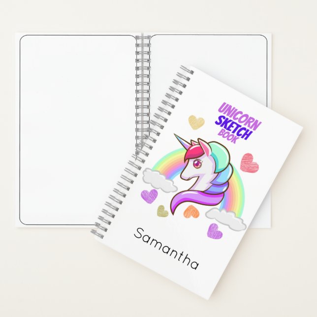 Niedlicher Vorname Rainbow Hearts Unicorn Sketch Notizbuch (Innen)
