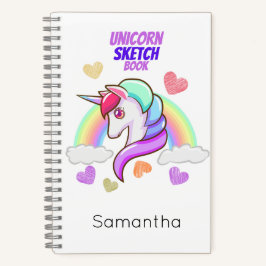 Niedlicher Vorname Rainbow Hearts Unicorn Sketch Notizbuch