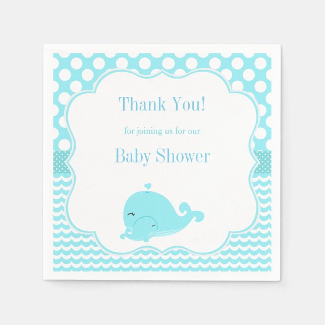Niedlicher Wal mit Baby Blue Boy Baby Duschpapier Serviette (Vorderseite)