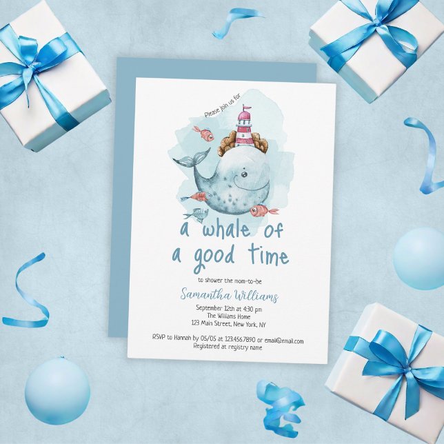 Niedlicher Wal mit Kinderdusche Einladung (Cute Whale Of A Good Time Boy Baby Shower Invitation
)
