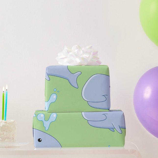 Niedlicher Wal mit Wasserabfall Adorable Animal Geschenkpapier (Von Creator hochgeladen)