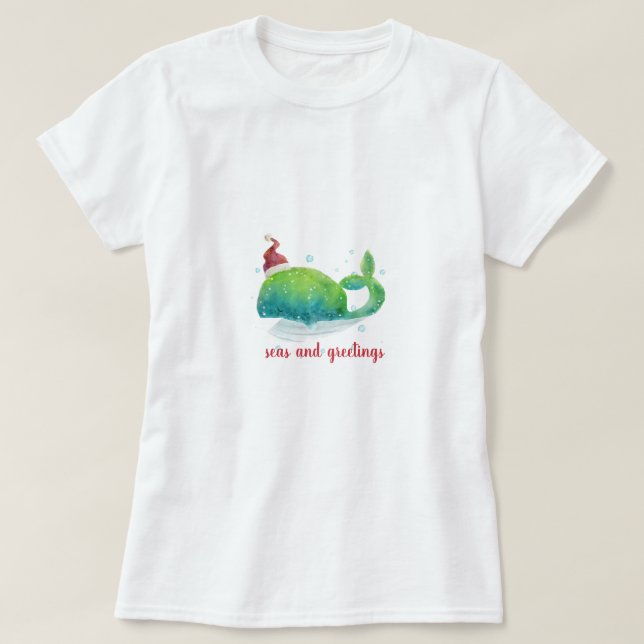 Niedlicher Wal mit Weihnachtsmannmütze T-Shirt (Design vorne)