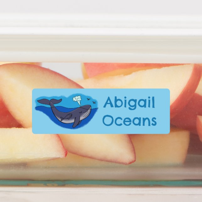 Niedlicher Wal- und Kalbswal-Cartoon personalisier Etiketten (Befestigt)