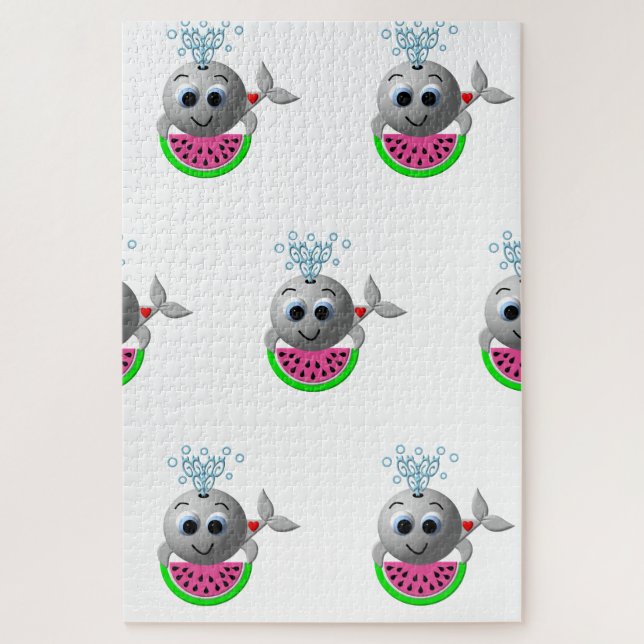 Niedlicher Wal und Wassermelone Puzzle (Vertikal)
