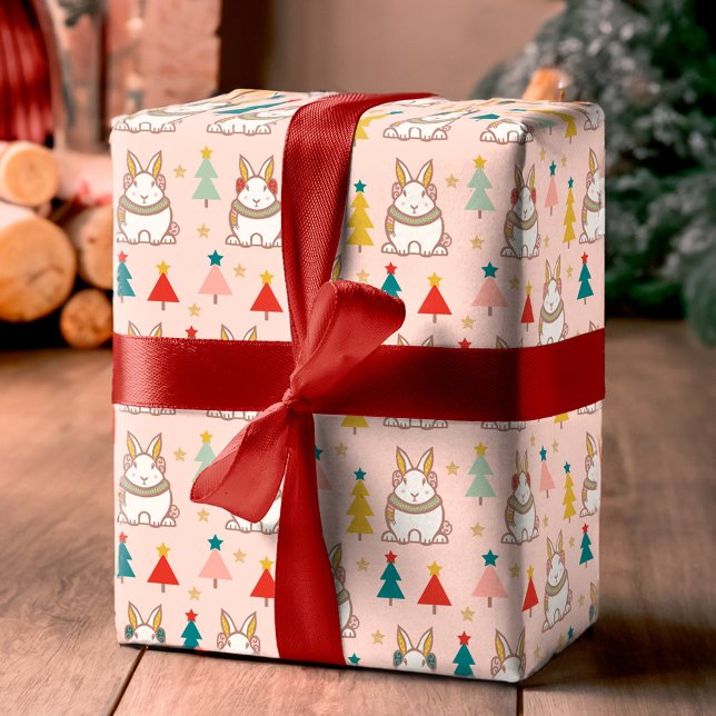 Niedlicher Wald Bunny Rabbit Weihnachten Geschenkpapier (Cute Woodland Forest Bunny Rabbit Christmas Wrapping Paper)