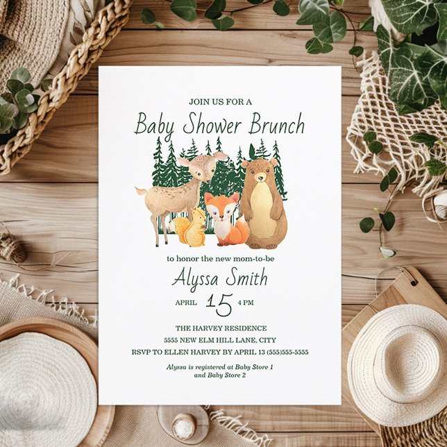 Niedlicher Wald Friends Babydusche Brunch Einladung (Woodland Animal baby shower invitation)