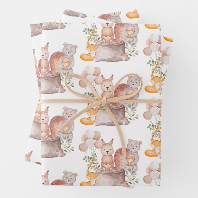 Niedlicher Wald Tierfreunde Kinderdusche Geschenkpapier Set (Beispiel)