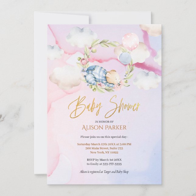 Niedlicher Waldschlafbär | Babydusche Einladung (Vorderseite)