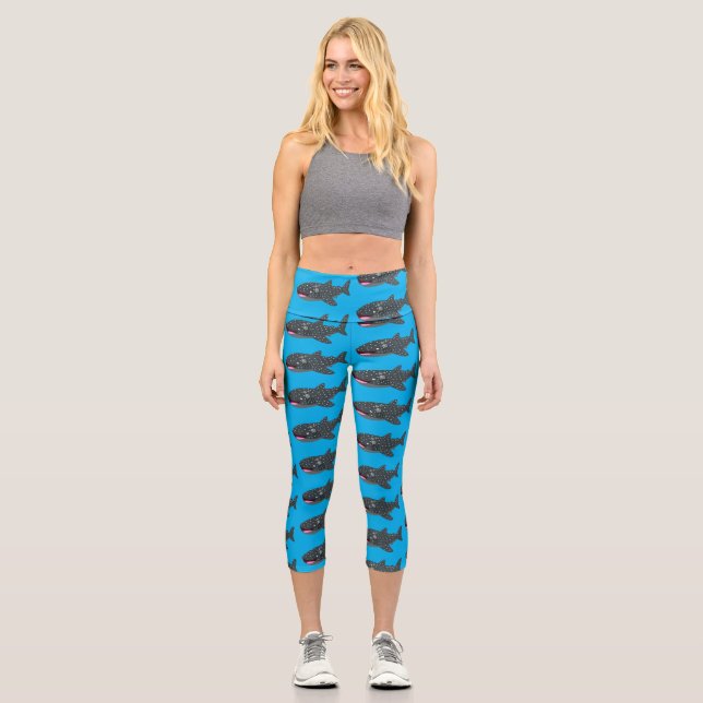 Niedlicher Walhai-Happy Cartoon-Abbildung Capri Leggings (Vorderseite)