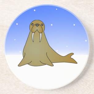 Niedlicher Walross-Cartoon im Schnee Sandstein Untersetzer