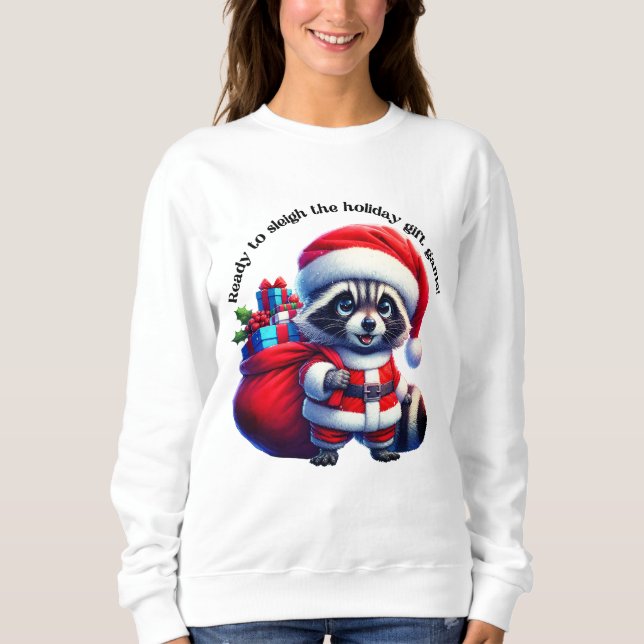 Niedlicher Waschbär in Santa Anzug bereit für Weih Sweatshirt (Vorderseite)