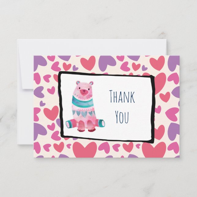 Niedlicher Wasserbär auf einem Herzmuster Vielen D Einladung (Vorderseite)