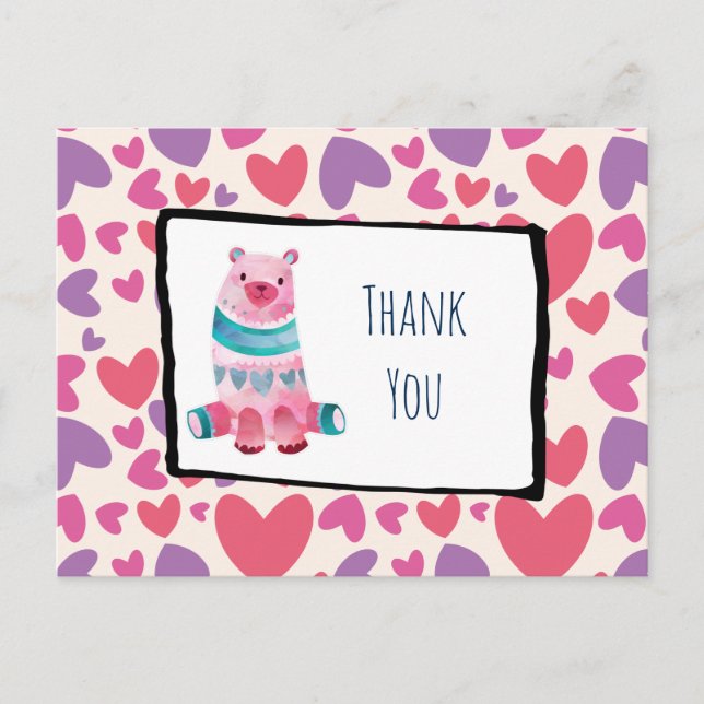 Niedlicher Wasserbär auf einem Herzmuster Vielen D Postkarte (Vorderseite)