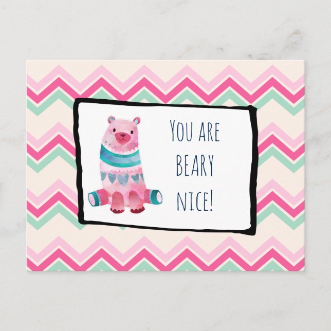 Niedlicher Wasserbär auf einem Herzmuster Vielen D Postkarte (Vorderseite)