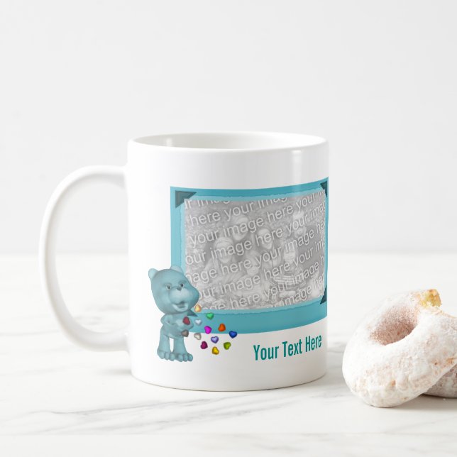 Niedlicher Wasserbär und Herz Personalisiertes Fot Kaffeetasse (Mit Donut)