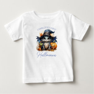 Niedlicher Wasserfarbdrache für das Baby im 1. Hal T-shirt