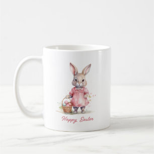 Niedlicher Wasserfarben-Vintage-Osterhase im rosa Kaffeetasse